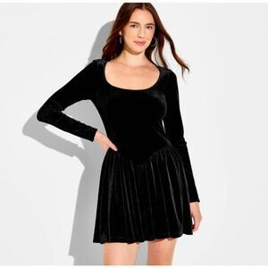 Wild Fable Velvet Mini Long Sleeve Black Dress